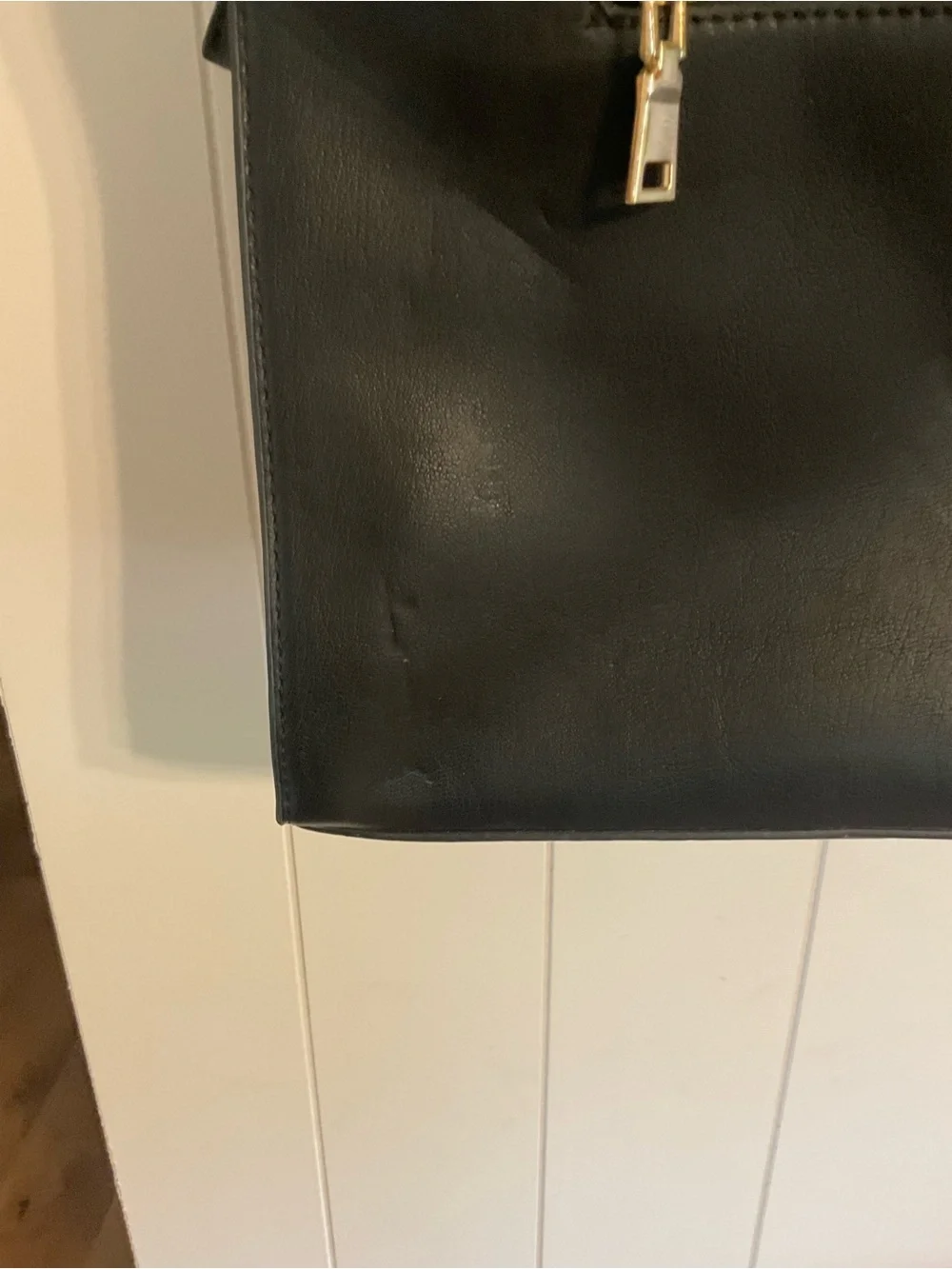 Black Leather Tote with Red Rose Embroidery